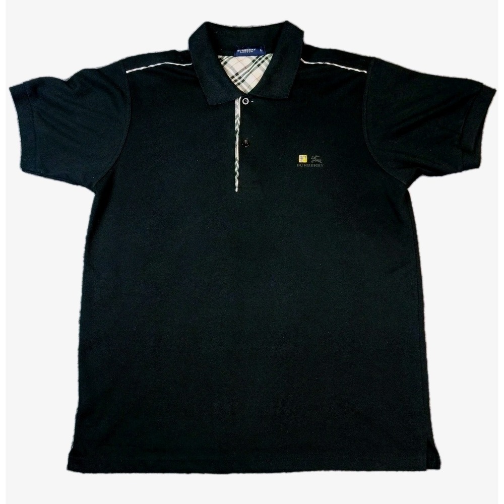 Burberry Black Polo Shirt with Ribbed Collar and Quarter-Zip